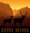 Vector Sierra Nevada range mountains  with couple of white tailed deers