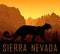 Vector Sierra Nevada range mountains  with puma cougar Puma concolor