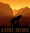 Vector Sierra Nevada range mountains  with  wild lynx