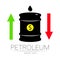 Vector sign of oil. Statistics dollar up and down, global financial crisis. Black symbol petroleum isolated on white