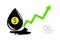 Vector sign of spot liquid oil. Statistics dollar up, global financial success. Black symbol petroleum isolated on white