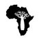 Vector silhouette of black Africa with white baobab silhouette