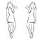 Vector silhouette of black and white outline drawing of two girls