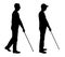 Vector silhouette of a blind disabled man with a cane in his hand