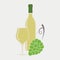 Vector silhouette of a bottle of white wine, a wineglass and a bunch of grapes on a white background