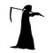 Vector silhouette of death in a hood holding a scythe over shoulder.