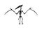 Vector silhouette of dinosaurs skeleton. Hand drawn dino skeleton. Bones of a flying dinosaur, exhibit fossils in the