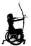 Vector silhouette of a disabled woman in a wheelchair engaged in sports archery