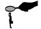 Vector silhouette of an employee woman. A hand with a magnifier over a woman.