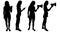 Vector silhouette of four women who are shouting into the loudspeaker and pointing a finger at someone