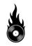 Vector silhouette illustration of vintage retro vinyl record icon with flames.