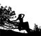 Vector silhouette illustration of yang girl sitting on the tree