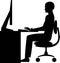 Vector silhouette of a man sitting working at the computer