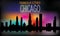 Vector silhouette of the night city on a background of multi-colored sky. Chicago .