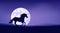 Vector silhouette outline of fairy tale unicorn horse and full moon night landscape