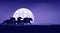 Vector silhouette outline of mustang horses herd and full moon night landscape