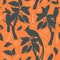 Vector silhouette pattern with exotic birds on the terracotta background