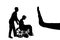 Vector silhouette of sad disabled man in wheelchair with nurse and hand gesture stop