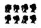 Vector silhouette set of face profile men and women. Portrait of different people. Diversity crowd. Different multiethnic people.