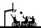 Vector silhouette three disabled people play wheelchair basketball