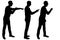 Vector silhouette of three men who scream and point their finger at someone