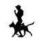 Vector silhouette of woman with dog.