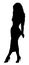 Vector silhouette of young beautiful standing woman with wavy hair, long skirt and high heel shoes.