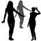 Vector silhouettes beautiful young girls in full growth. A girl stands with a microphone in her hand, two female figures