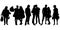 Vector silhouettes of a group of people buyers tourists with bags in their hands. Women and men to their full height, a married