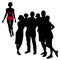 Vector silhouettes of group of young people with children in their arms. Women, men, two pairs of parents The silhouette of a girl