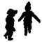 Vector silhouettes of little boys met during the game. Children of two years old meet halfway and look