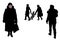 Vector silhouettes of people in clothes are walking in the winter, a girl is leaving, a woman is walking forward in a fur coat and