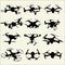 Vector silhouettes of quadrocopters on a white background