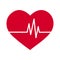 Vector simple flat red heart icon with ekg pulse haert beat line