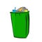 Vector simple hand draw sketch, colorful Full and Dirty Trash bin with shadow at white background