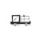 Vector simple hand drawn icon, a truck with parcel. Express mail, fast delivery logo element.