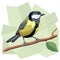 Vector simple illustration of great tit bird.