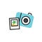 Vector simple illustration of photo camera - travel icon in flat linear style.