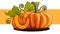 Vector simple illustration of a pumpkin with a slice on an orange stripe.