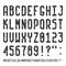 Vector simple narrow outline font with uppercase letters of latin charset punctuation marks and numbers