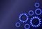 Vector simple neon gears background template, blue color, abstract wheel mechanism, digital technology.