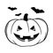 Vector simple scary spooky smiling Halloween pumpkin isolated. Jack o Lantern. doodle style