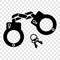 Vector simple silhouette of handcuff at transparent effect background