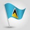 Vector simple triangle lucian flag on slanted silver pole - symbol of saint lucia with metal stick - anglo america