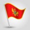 Vector simple triangle montenegrin flag on slanted silver pole - symbol of montenegro with metal stick