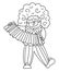 Vector singing clown line icon. Black and white circus artist playing harmonica clipart. Amusement holiday man. Cute funny