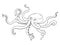 Vector Single Black Outline Illustration - Octopus. Wild Underwater Animal.