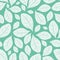 Vector single scattered leaves seamless pattern background. Mint green monochrome backdrop of hand drawn foliage. Light
