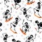 Vector skateboarding, jumping skeletons Haloween repeat pattern background. Great for spooky fun party themed fabric