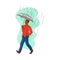Vector sketch african man walking rain umbrella